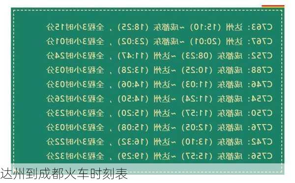 达州到成都火车时刻表